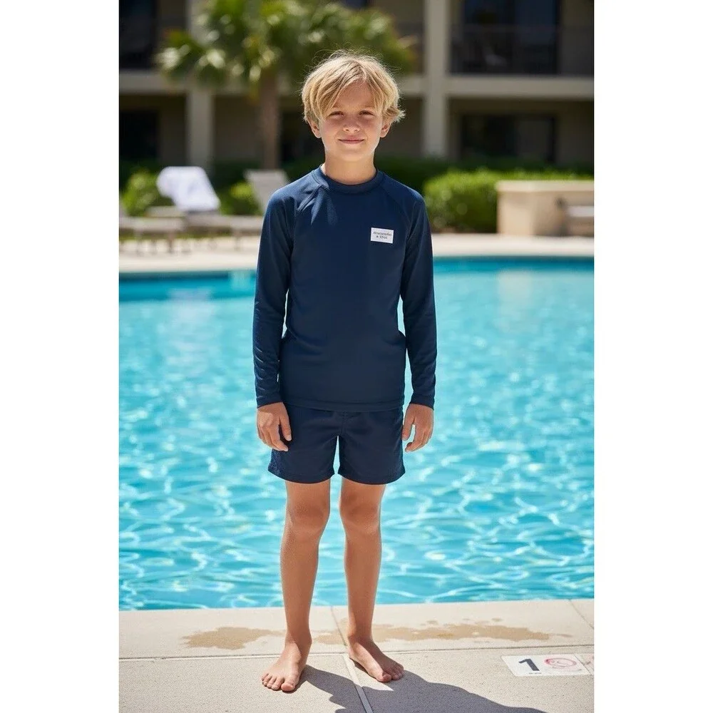 Abercrombie Kids Boys Rash Guard UPF 40+ Swim Shirt Unisex Navy Blue Size 9/10
